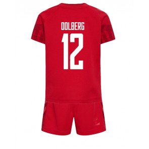 Maillot de foot Danemark Kasper Dolberg #12 Domicile enfant Monde 2022 Manches Courte (+ pantalon court)
